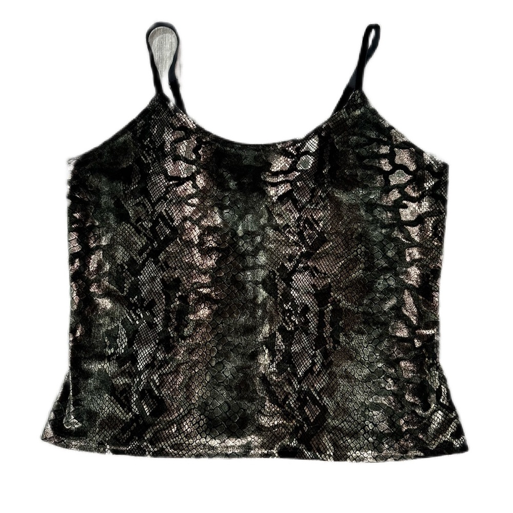 Vintage Velvet Green Snakeskin Tank Top with Adjustable Straps